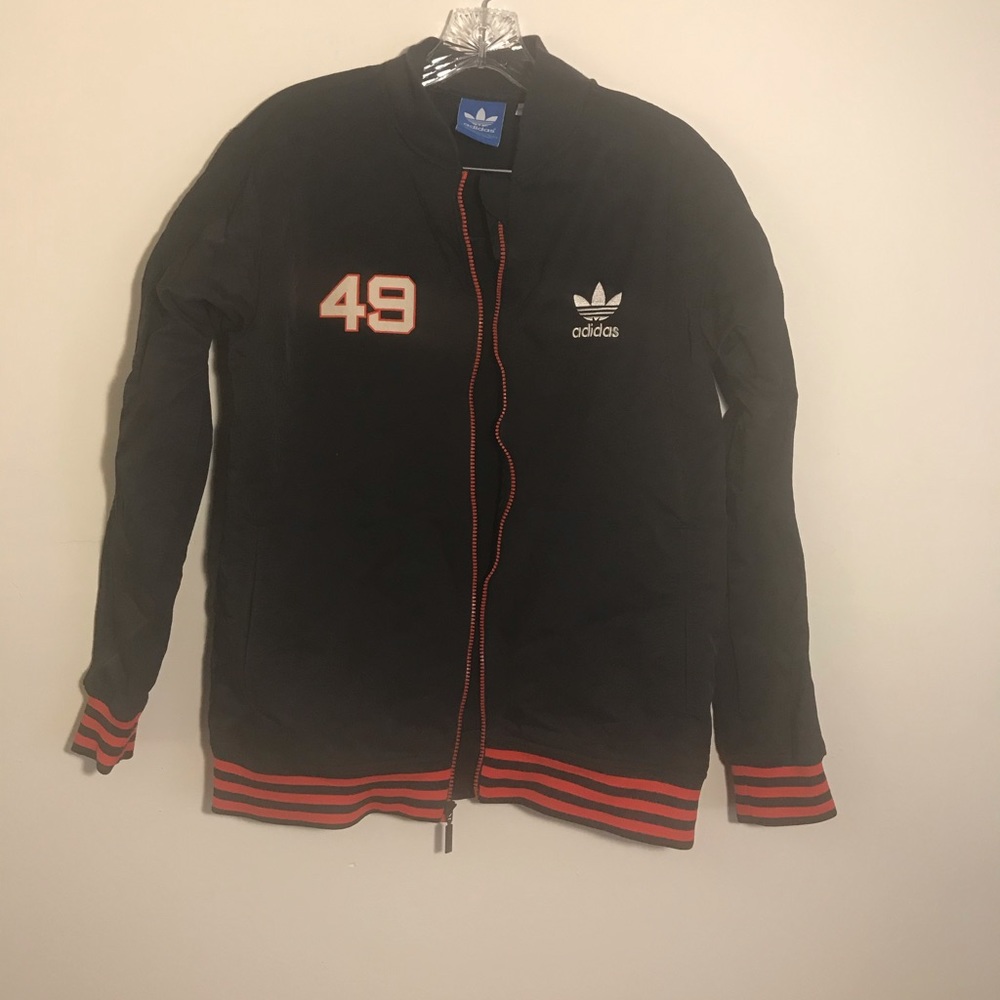 Adidas red and black zip up jacket